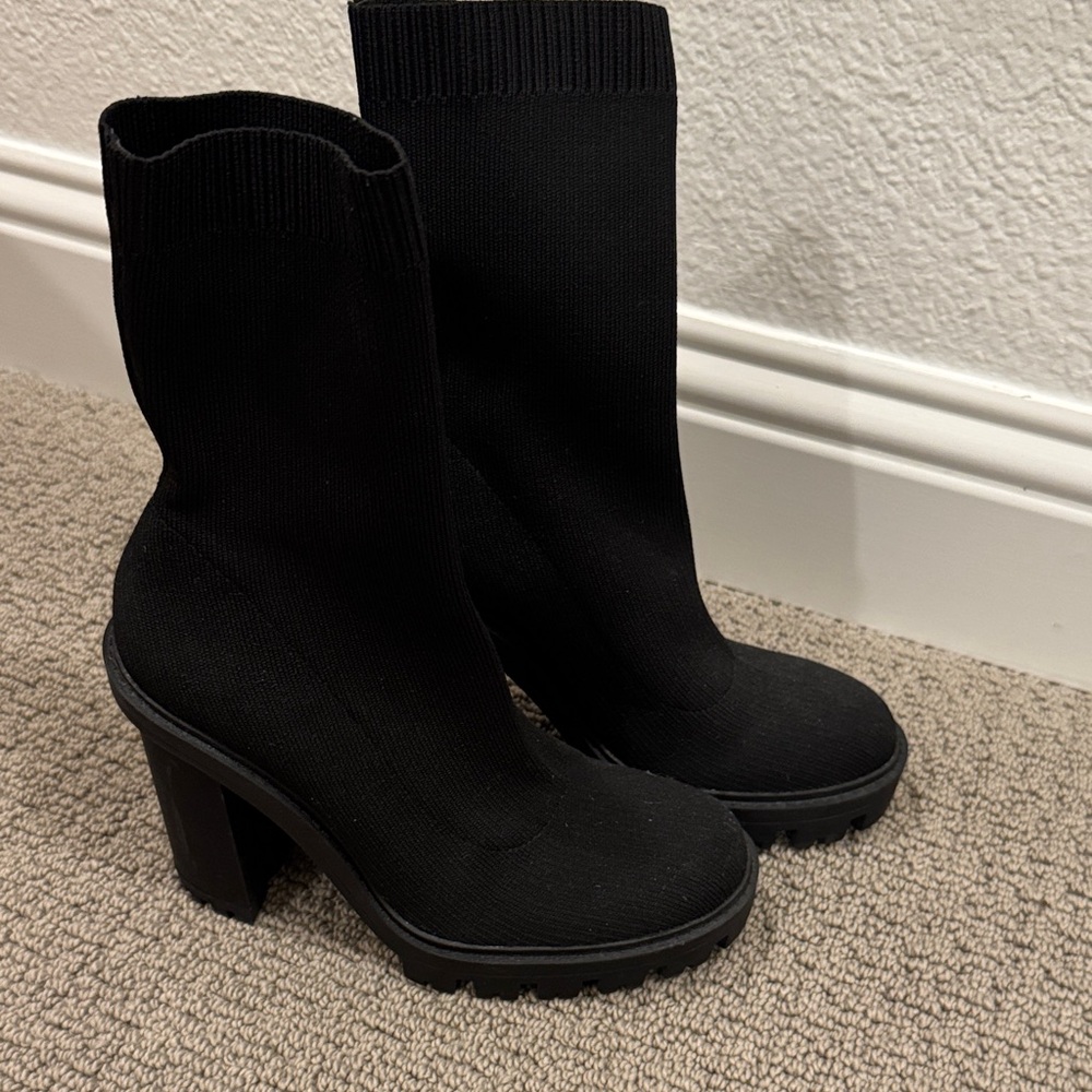 Zara Black Heeled Sock Boots